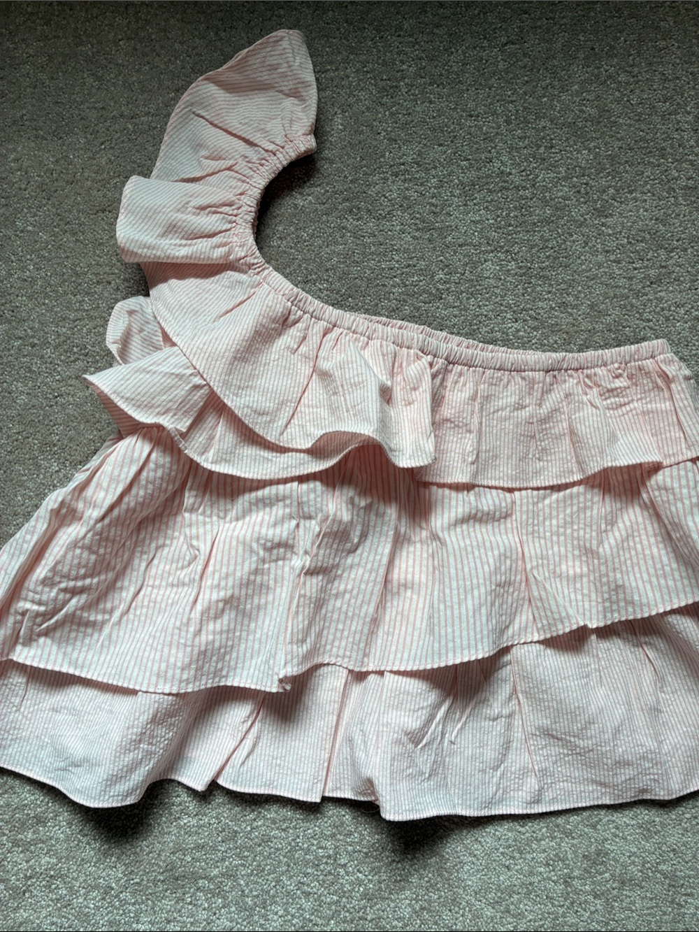 Pink Lily Pink & White Striped One-Shoulder Ruffle Top